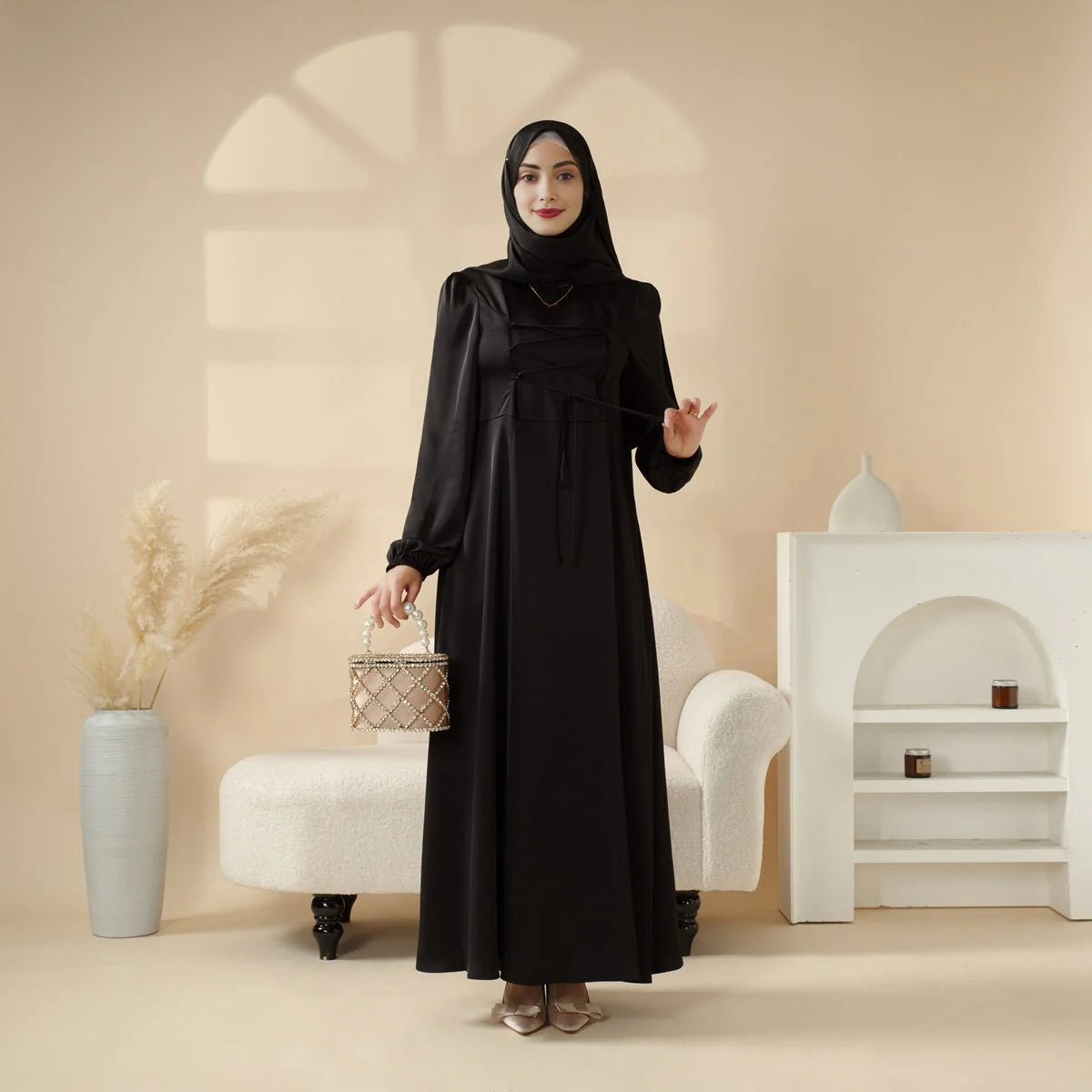new collection robe hijab model miriam 2026- Robe Abaya Satin Élégante -ستايل مثالي للجامعة والمدرسة