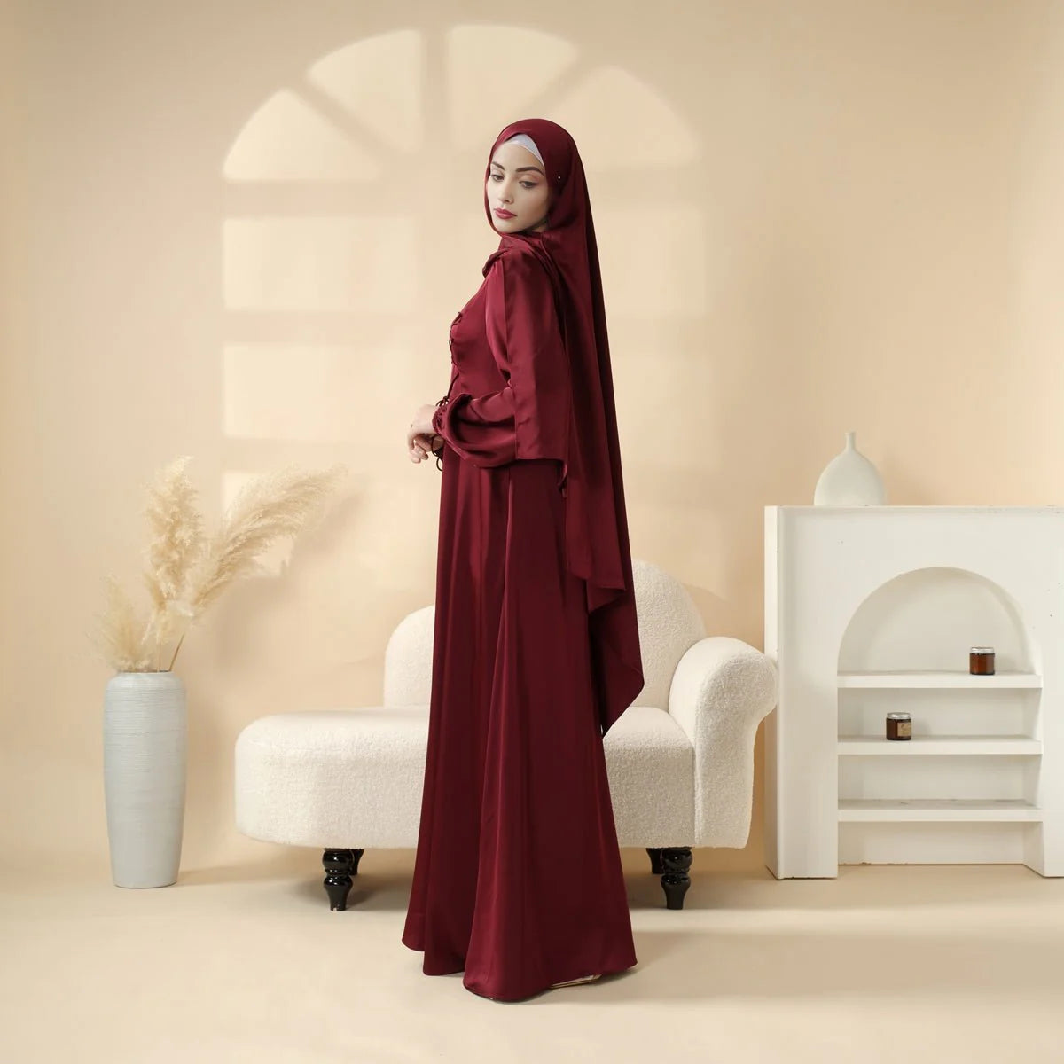 new collection robe hijab model miriam 2026- Robe Abaya Satin Élégante -ستايل مثالي للجامعة والمدرسة